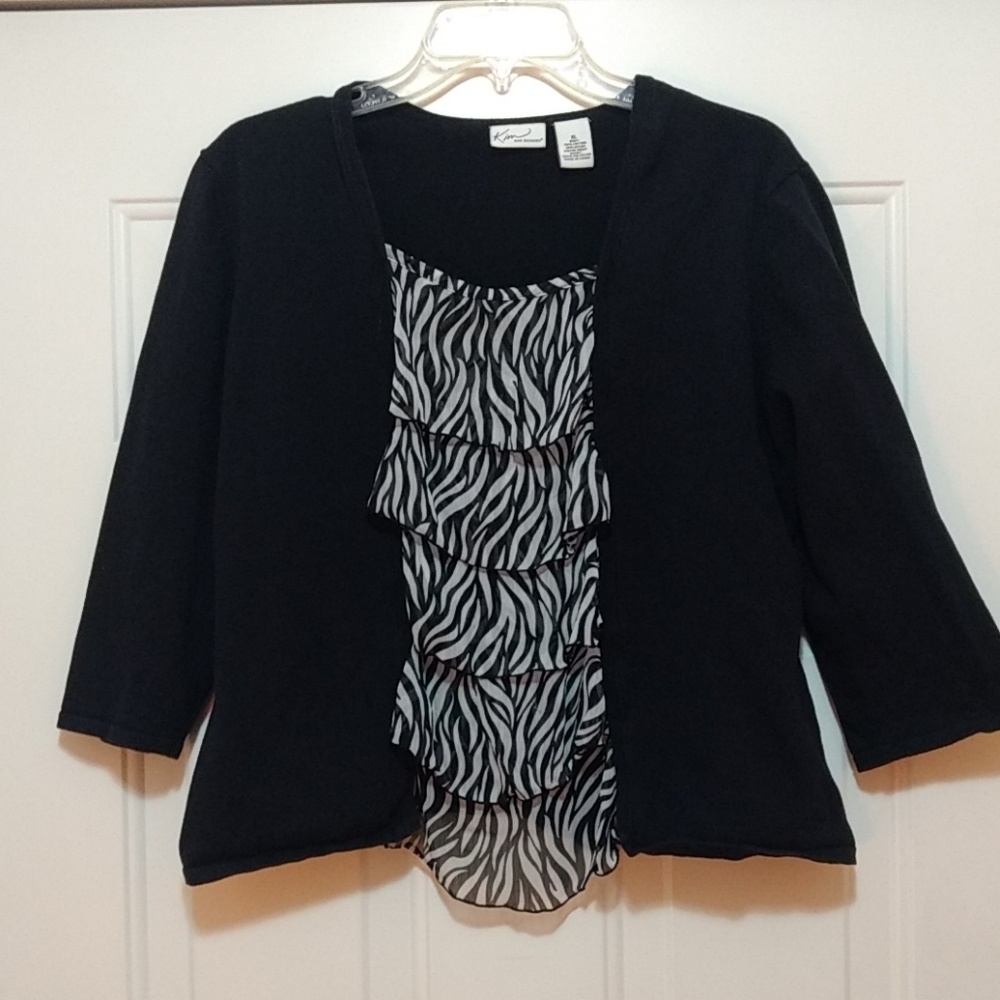 Sweater with zebra stripe blouse insert